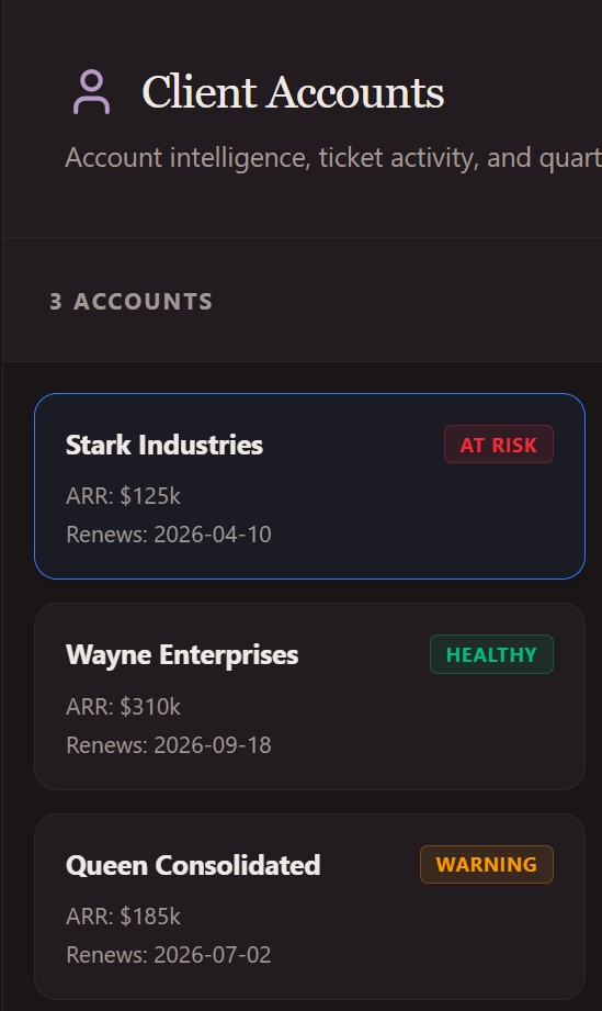 Quantesic customer app account management screen showing a unified customer account record.